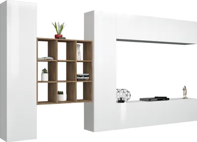 Produktbild von Wohnwand >Benevent< (5-teilig) in Weiß Hochglanz - 350x180x30 (BxHxT)