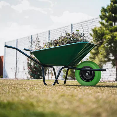 Produktbild von Relaxdays Schubkarrenrad 4.80 4.00-8, Vollgummirad, Stahlfelge, Ersatzrad Schubkarre, pannensicher, 120 kg, grün/schwarz