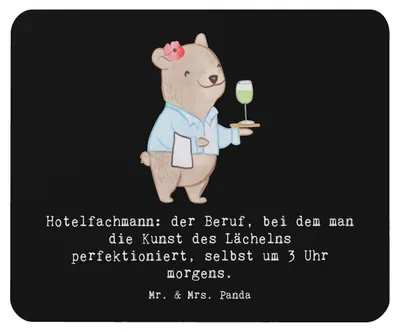 Produktbild von Mr. & Mrs. Panda Mouse Pad Hotelfachmann Lächeln - Schwarz - Geschenk, Mousepad, Reservierungen, pc mausunterlage, Check-in, Berufsgestaltung, mausteppich, Beruf, Mauspad