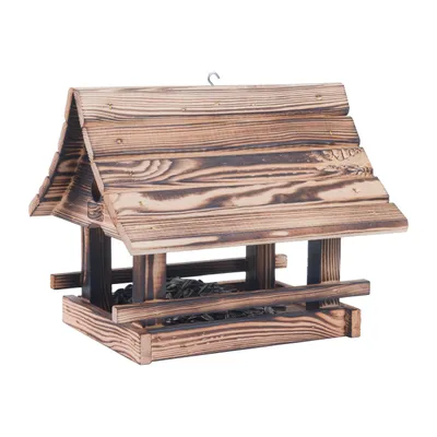 Zdjęcie produktu dla Woodygift Karmnik dla ptaków drewniany wiszący duży opalany karmnik na balkon ogród ze słonecznikiem 200 g