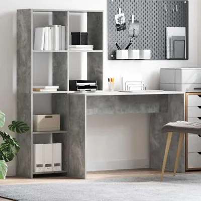 Zdjęcie produktu dla Biurko Z Półką Betonowy Szary 138.5 X 55 X 143 Cm Lumarko!