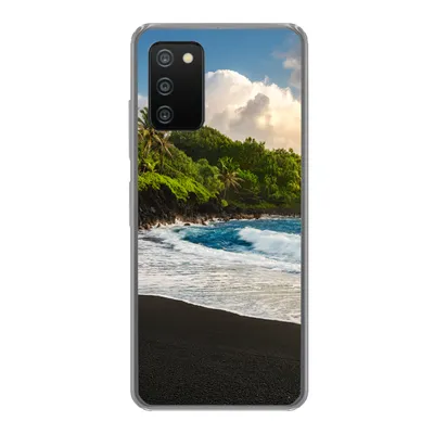 Produktbild von MuchoWow® Handyhülle Schutzhülle Hülle für Samsung Galaxy A03s Ein schwarzer Sandstrand auf Hawaii Silikon Softcase Handy Hülle - Schutz
