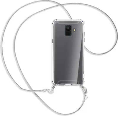 Produktbild von Handykette Backcover-Schutzhülle mit Band (Metall silberfarben) für Samsung Galaxy A6 2018 - silberfarbene Kette Snake