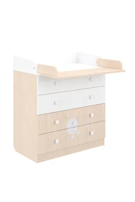 Produktbild von Shefa Kids Wickelkommode 800 Teddy Natur-weiß - Praktischer Wickeltisch mit 4 Schubladen mit Wickelaufsatz