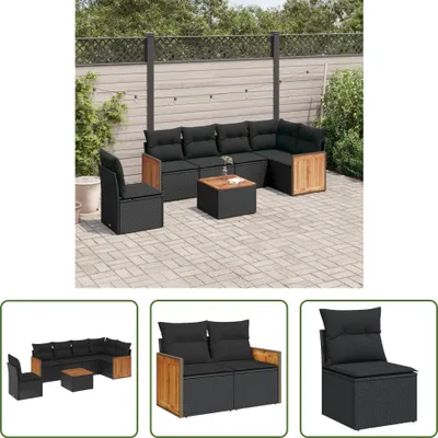 Produktbild von The Living Store 7-tlg. Garten-Sofagarnitur mit Kissen Schwarz Poly Rattan