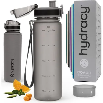Produktbild von Trinkflasche mit Fruchteinsatz 500ml BPA-frei Zeitmarkierung Auslaufsicher Silbergrau