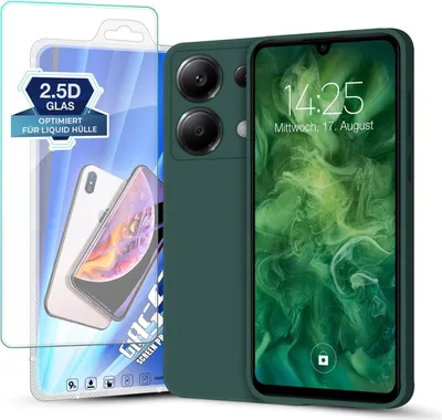 Produktbild von Hülle für Xiaomi Redmi Note 13 Pro 5G mit 9H Displayglas Displayschutz Plus Case Cover Bumper Silikon Softgrip Schutzhülle Farbe: Grün