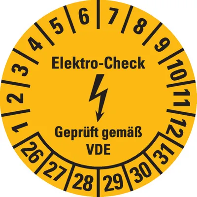 Produktbild von Dreifke® Prüfplakette Elektro-Check, 26-31, gelb, Dokumentenfolie, Spezialkle...
