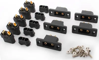 Immagine prodotto di 5 coppie di connettori ad alta corrente XT90E-M + XT90H - connettori integrati e standard per batterie LiPo, droni FPV, auto RC, aerei ed elicotteri