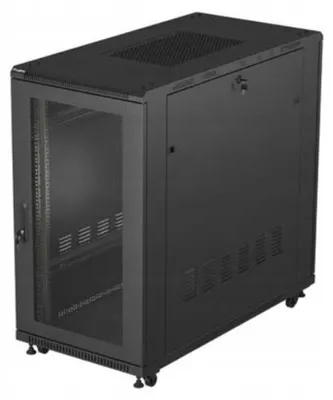 Zdjęcie produktu dla Lanberg FF01-6222-23B, Stojak wolnostojący, 22U, 800 kg, Zamek, Relingi, Kółka
