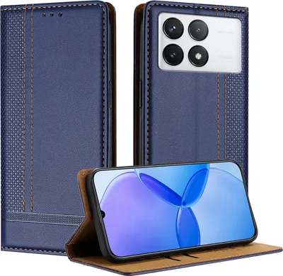 Produktbild von Handyhülle für Xiaomi Poco X6 Pro/Redmi K70E 5G Leder Flip Klappbare Schutzhülle mit Standfunktion Blau