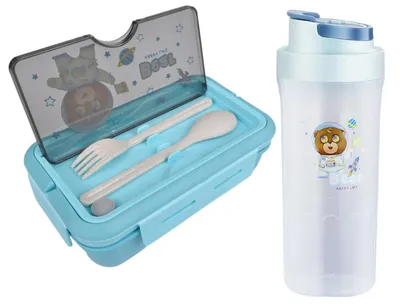 Obrázek produktu pro Verk 07334 Dětský svačinový set - box s příbory 1100 ml, láhev 500 ml, modrý