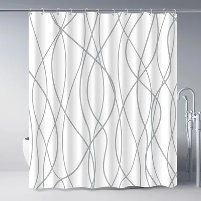 Image de Rideau de douche 180x200 cm, gris, à rayures, imperméable, anti-moisissure, en tissu