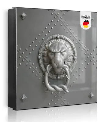 Produktbild von banjado Schlüsselkasten aus Metall, 30x30cm groß mit 32 Haken, als Magnettafel nutzbar, Korpus schwarz, Anschlag links, Eisentor [SKG2 10045]