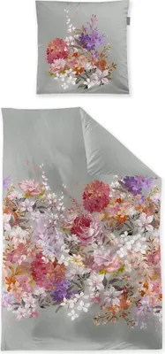 Produktbild von Irisette Satin Bettwäsche Wave - Blumen 135 x 200 cm Blumen auf grauem Hintergrund