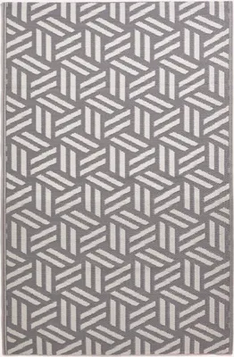 Immagine prodotto di HOMESCAPES, tappeto da esterno resistente alle intemperie, grigio e bianco, 180x270 cm. Tappeto per giardino Luna, con motivo geometrico. Tappeto per balcone, reversibile