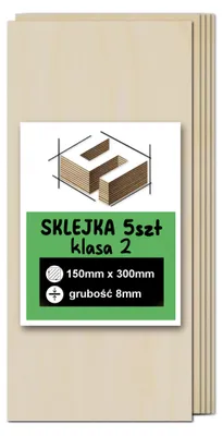 Imagen del producto de Tableros rectangulares de contrachapado de abedul sin tratar – grabado láser, fresado CNC, modelismo, marquetería, pirograbado, pintura, decoupage y manualidades – calidad 2 – 15 × 30 cm (150 × 300 mm) – 8 mm – 5 unidades