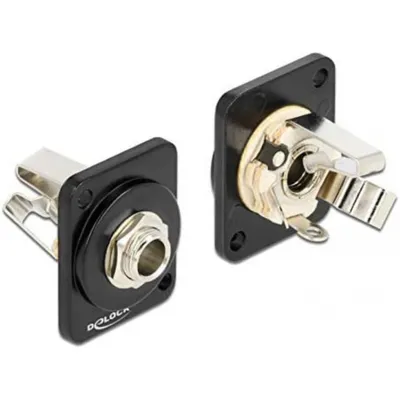 Produktbild von DeLOCK D-Typ Modul 6,35 mm 3 Pin Klinkenbuchse zu Lötanschluss, 6.35mm, Schwarz, Silber, Weiblich, Gerade, Zink, 25,2 mm