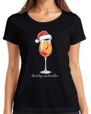 Produktbild von Aperölige Weihnachten Aperol Spritz Weihnachtsmütze Orange Party Damen T-Shirt, Schwarz, L