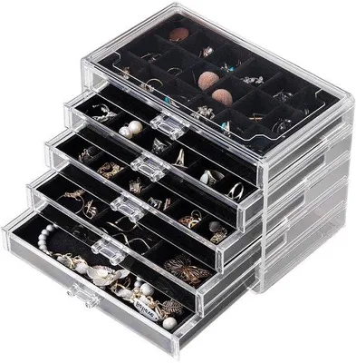 Produktbild von Acryl-Schmuckorganizer mit 5 Fächern – Ohrringhalter und Präsentationsbox