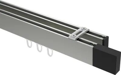 Produktbild von Interdeco Innenlaufstange / Gardinenstange mit Innenlauf Edelstahl-Optik / Schwarz, Typ Smartline Lox (Quader) Deckenmontage, 14x35 mm 2-läufig, 600 cm