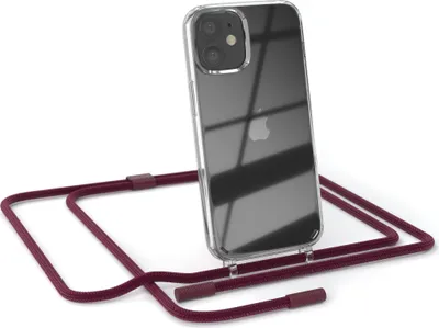 Produktbild von EAZY CASE Handykette für Apple iPhone 12 Mini, Clear Case aus Silikon, mit Umhängeband, abnehmbare Endstücke, Handyband in Rot