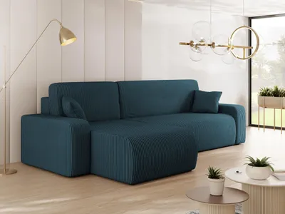 Produktbild von MIRJAN24 Ecksofa Piano L Cord, Wohnzimmer Eckcouch mit Bettkasten und Schlaffunktion, Schwarze Füße, Wellenfeder, L-Form (Farbe: Poso 05)