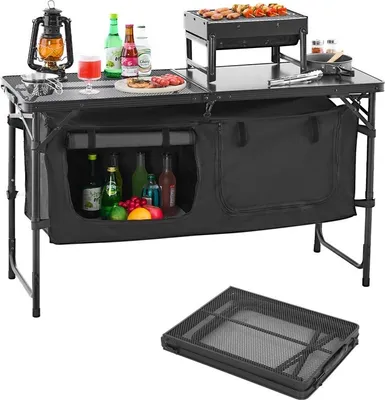 Immagine prodotto di Tavolo da campeggio pieghevole - Stazione di cottura regolabile di colore nero - Ideale per il barbecue