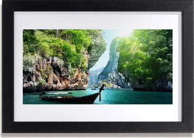 Produktbild von Bild 30x20 MDF-Rahmen Wandkunst Water Boat Mountain Nature