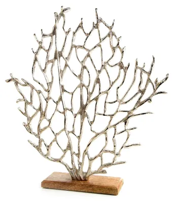 Produktbild von Seegrasfigur zum Hinstellen: Dekofigur aus Aluminium und Holz, maritime Dekoration für Bad und Wohnzimmer, Tischdeko, 41 x 38 x 8 cm