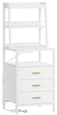 Image de Table de chevet - Table d'appoint avec fonction de recharge - 2 prises électriques, 2 ports USB - 3 tiroirs pour le rangement - Style moderne et minimaliste - Blanc