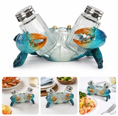 Produktbild von Maritime Küchendeko Krabbe, Salz- und Pfefferstreuer Set mit Halter, 2 Glasstreuer im Küstenstil für Esstisch, Küche & Strandhaus