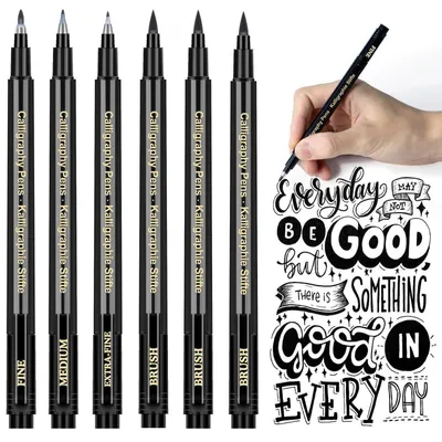 Produktbild von Kalligraphie Stifte Set 6 Stück Schwarz Handlettering Brush Pen für Anfänger Bullet Journal