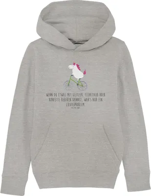Produktbild von Mr. & Mrs. Panda Kinderpullover Einhorn Radfahrer 7-8 Jahre (122/128) - Heather Grey - Geschenk, Pullover, Hoodie, Sweater, Kapuzenpulli, Einhörner, Sweatshirt, Konfetti