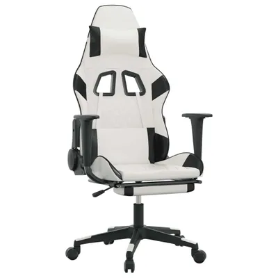 Produktbild von Gaming-Stuhl mit Fußstütze Weiß und Schwarz Kunstleder