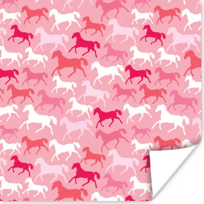Produktbild von MuchoWow® Poster Pferde - Rosa - Muster - Mädchen - Kinder - Mädchen 50x50 cm - Wohnzimmerdekoration