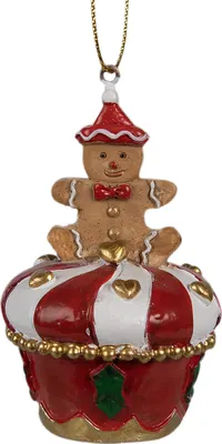 Produktbild von Clayre & Eef Weihnachtsanhänger Pfefferkuchenmann Ø 5x8 cm Rot Polyresin
