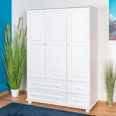 Produktbild von Vollholz-Kleiderschrank, Farbe: Weiß 190x133x60 cm
