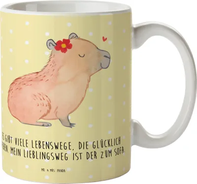 Produktbild von Mr. & Mrs. Panda Plastikbecher Capybara Blume - Gelb Pastell - Geschenk, Kindertasse, Henkelbecher, Trinklernbecher, Kunststoffbecher, Pott, Lustige Sprüche