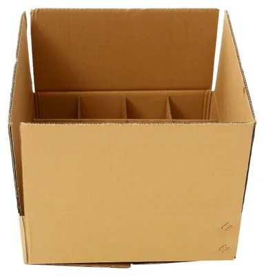 Produktbild von Wellpappkarton mit 4 Fächern 345X345X105mm Stabiler Versandkarton für Flaschen