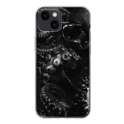 Produktbild von MuchoWow® Handyhülle Schutzhülle Hülle für iPhone 13 mini Nahaufnahme Oktopus auf schwarzem Hintergrund in schwarz und weiß Silikon Softcase Handy Hülle - Softcase
