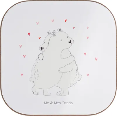 Produktbild von Mr. & Mrs. Panda Tassenuntersetzer Eisbär Umarmen - Weiß - Geschenk, Lustige Sprüche, Untersetzer für Gläser, gläseruntersetzer, Tasse, Tischuntersetzer, Coaster