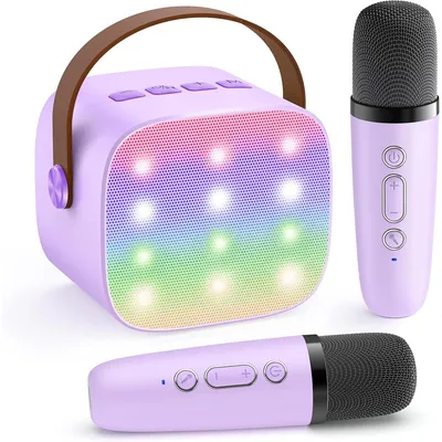 Produktbild von Kinder Karaoke Maschine mit2kabellosen Mikrofonen,Bluetooth Karaoke Lautsprecher mit LED Licht,Musikspielzeug für Mädchen,Geburtstag,Party und Familie