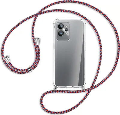 Produktbild von Handykette Backcover-Schutzhülle mit Band (Metall silberfarben) für Realme GT2 Pro (RMX3301,RMX3300) - silber/blau/rot