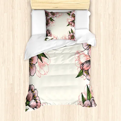 Produktbild von ABAKUHAUS Pfirsich Mantele, Botanischer Frühlings-Blumen, Milbensicher Allergiker geeignet mit Kissenbezügen, 135 cm x 200 cm - 80 x 80 cm, Coral Grün Gelb