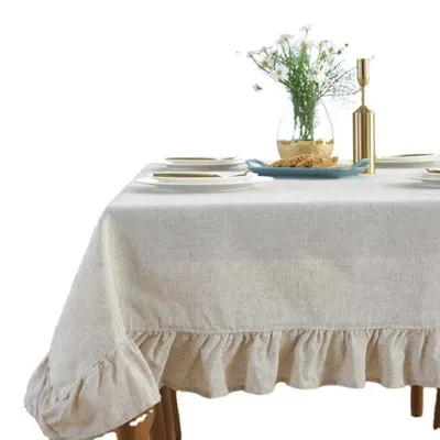 Produktbild von Tischdecke Baumwolle Landhausstil mit Rüschen Beige 120x120 cm