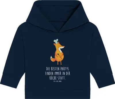Produktbild von Mr. & Mrs. Panda Organic Baby Hoodie Fuchs Koch 12. - 18. Monat - French Navy - Geschenk, Spruch Lustig, Chefkoch, Geburtstag, Bäcker, Kapuzensweatshirt, Kapuzenshirt