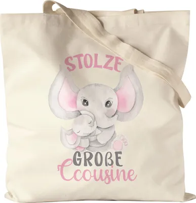 Produktbild von Stolze Große Cousine Stoffbeutel Jutebeutel Canvas Family Familien Zusammenhalt Beschützerin Cousinen Liebe Elefanten