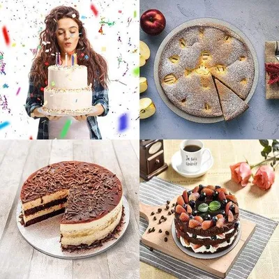 Produktbild von Famanu Cakeboard rund, 30 cm, 4 Stück, wiederverwendbar, mit 3 Tortenkratzern (silber)