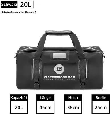 Image de ROCKBROS Sacoche de selle moto multifonctionnelle 100% étanche Sacoche arrière moto 20L noire